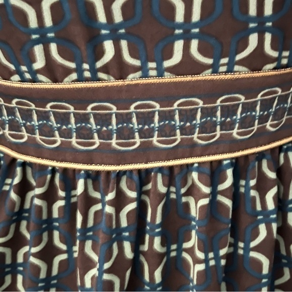 MSSP Max Studio Babydoll Smock Top XS Brown Green Geometric‎ Empire Waist Y2K - Picture 6 of 8